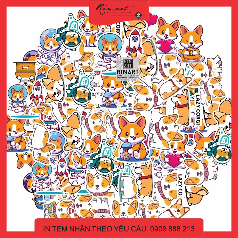 Bộ 100 sticker cún corgi cực kute dùng để trang trí điện thoại di động/ván trượt/vali không để lại dấu keo