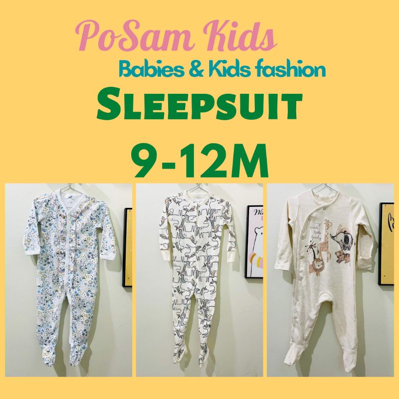 (Chọn mẫu)(Size 9-12M) Body Sleepsuit, Bodysuit dài tay liền tất vớ cho bé trai bé gái, hàng xuất xịn-PoSam Kids.