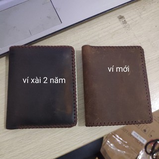 Ví đứng nam da sáp, da bò thật 100% handmade