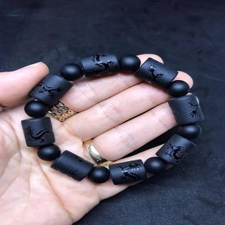 VÒNG TAY ĐỐT TRÚC ĐÁ NÚI LỬA ĐEN CHẠM RỒNG