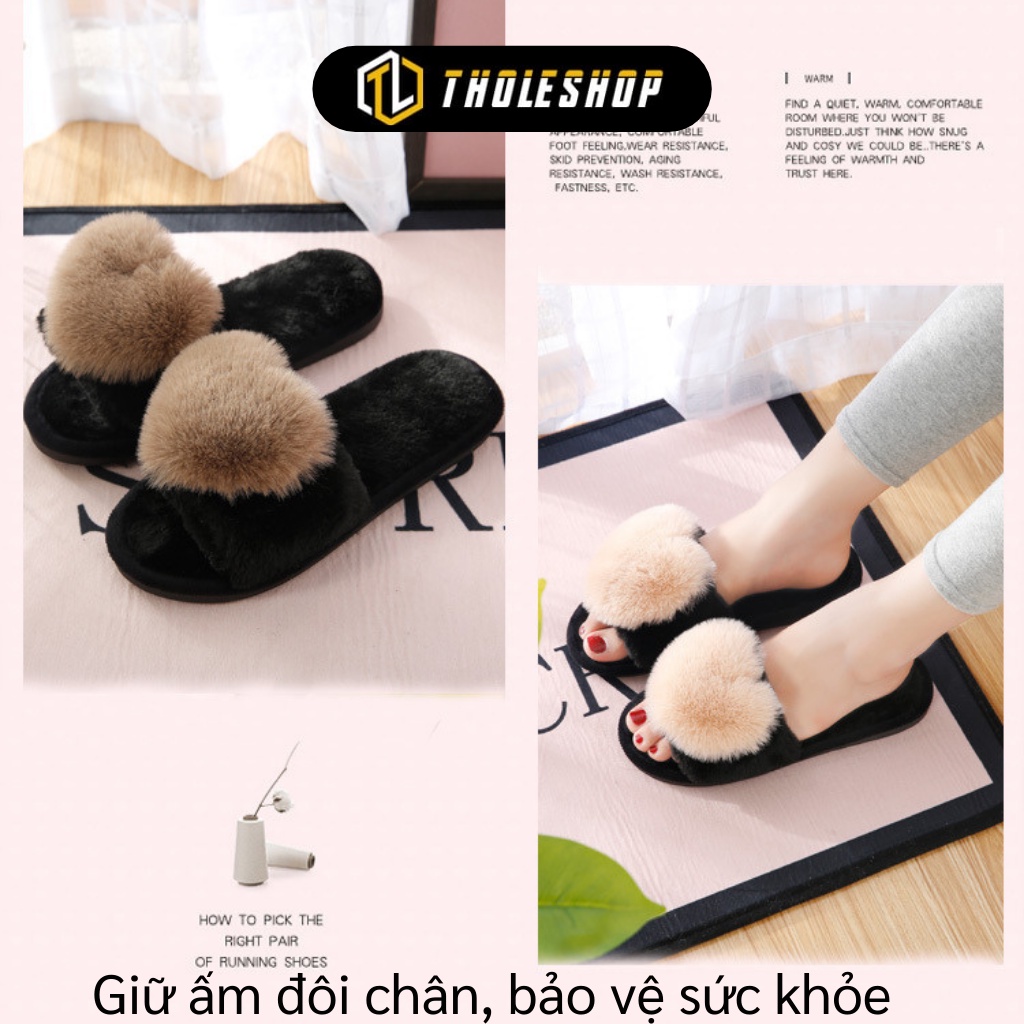 Dép Đi Trong Nhà - Dép Lông Hoạt Tiết Trái Tim, Giữ Ấm Đôi Chân, Đế Cao Su Mềm 5123