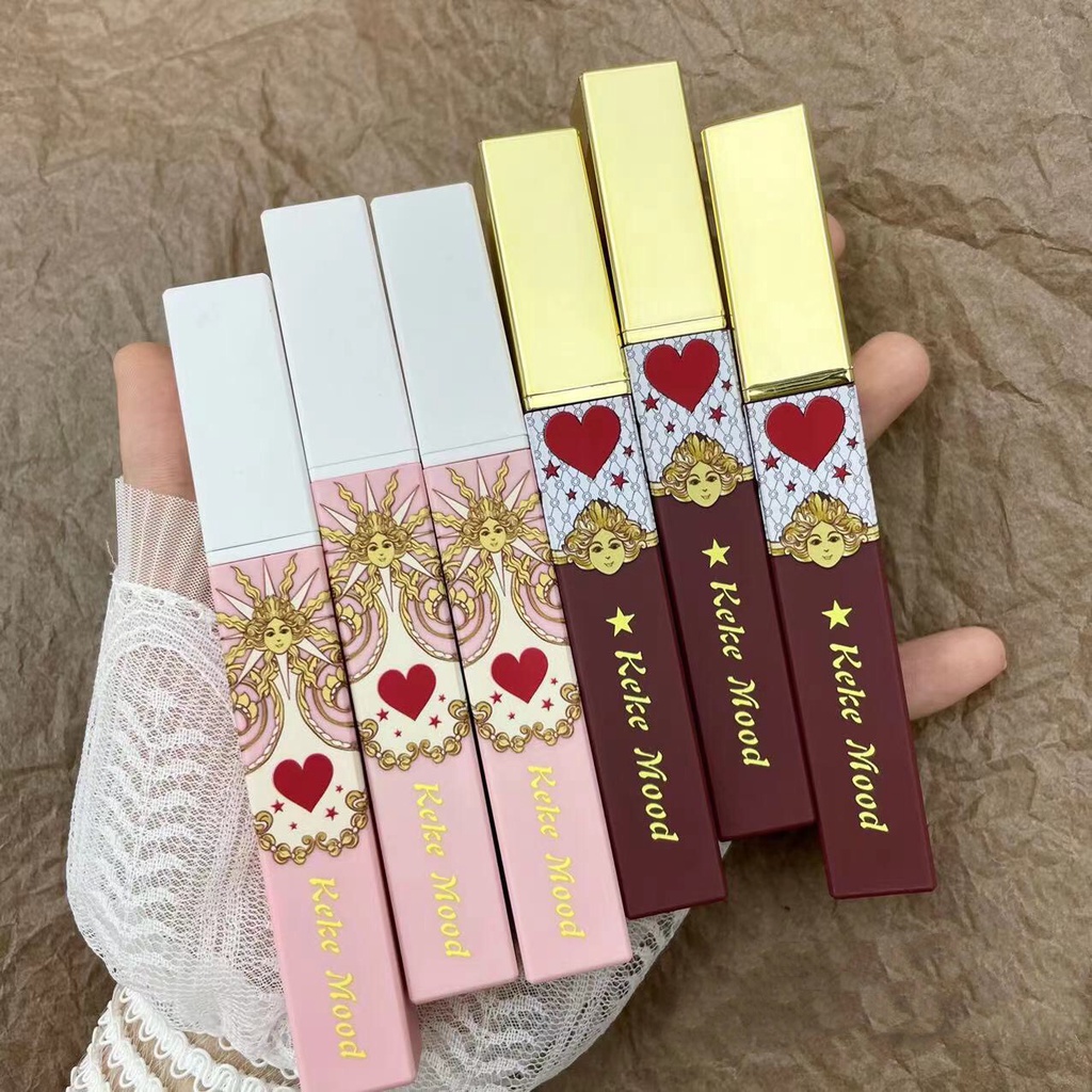 Son kem lì mặt trời KEKE MOOD mềm mịn như nhung lâu trôi Huatian Semimoon Velvet Fog Feeling Lip Glaze KEKE03