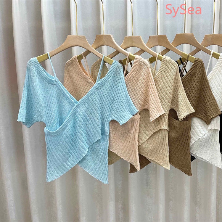 Áo Dệt Kim Cổ Chữ V Đan Chéo Thời Trang Mùa Hè Gợi Cảm Cho Nữ