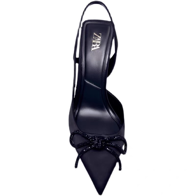 Giày Cao Gót Za.Ra Đính Nơ Đen Satin 7cm