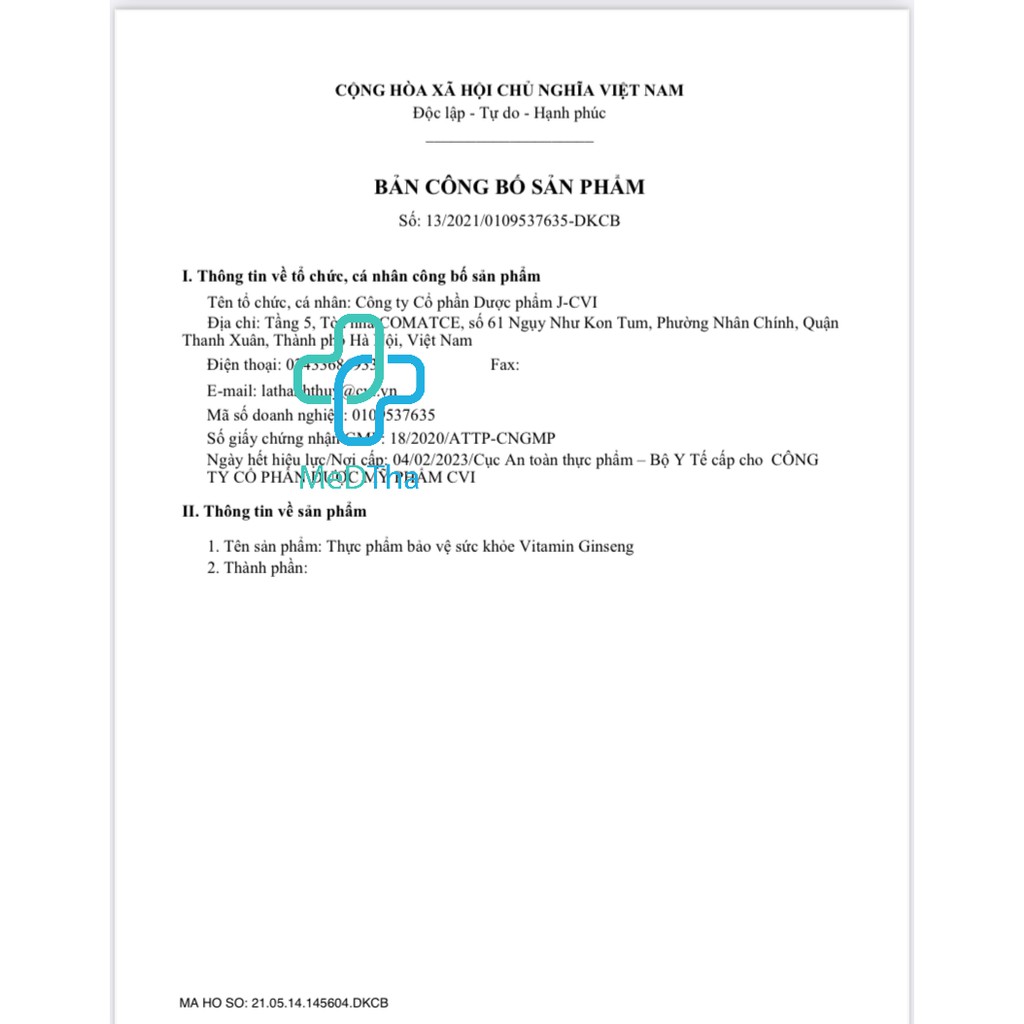 Vitamin GINGSENG - Viên uống bổ sung vitamin, bồi bổ cơ thể, giảm mệt mỏi, tăng sức đề kháng (Hộp 20 viên) [Chính hãng]