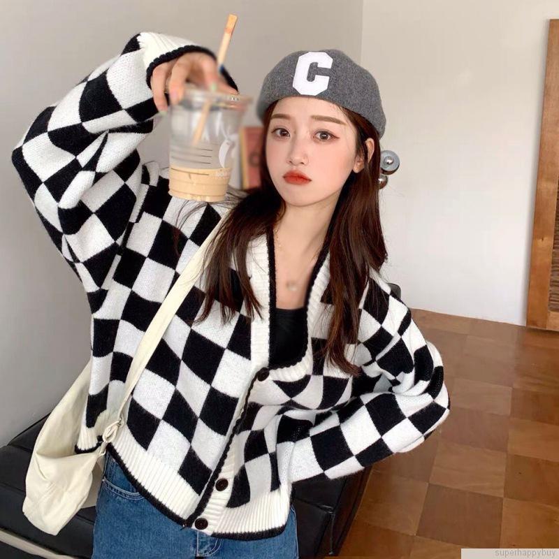 Áo khoác cardigan tay dài cổ chữ V thiết kế dáng rộng thoải mái