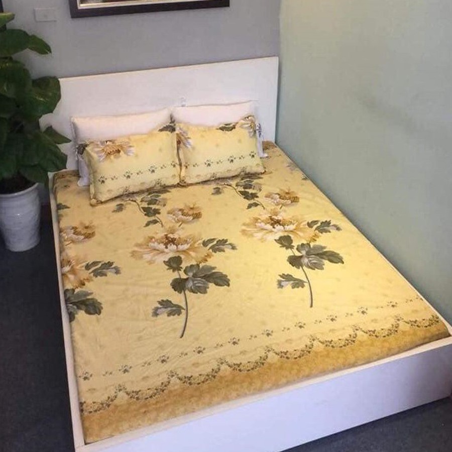 Sét Chăn Ga Gối 5 Món Cotton Poly Emmidecor Mẫu Hoa Cúc Vàng