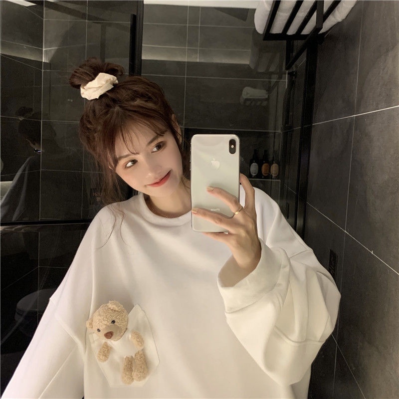 Áo sweater Dáng Rộng In Hình Gấu Phong Cách Hàn Quốc Thời Trang Thu Đông Mới