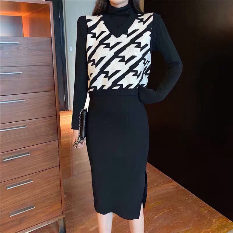 Áo Gile Len Nữ, Áo Len Gile Nữ Hoạ Tiết ziczac Vintage Cổ Chữ V KhôngTay Phong Cách Hàn Quốc | BigBuy360 - bigbuy360.vn