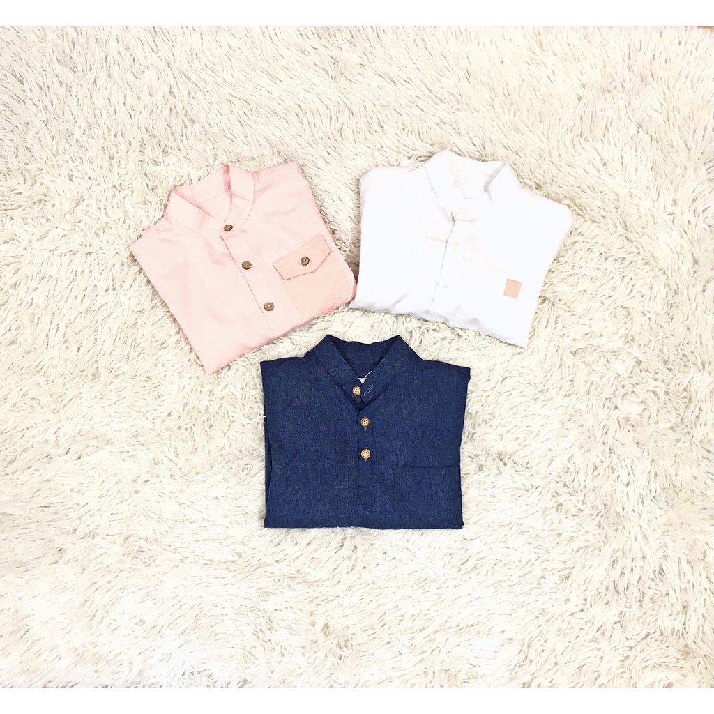 Áo sơ mi bé trai hồng/cam/navy lalalune