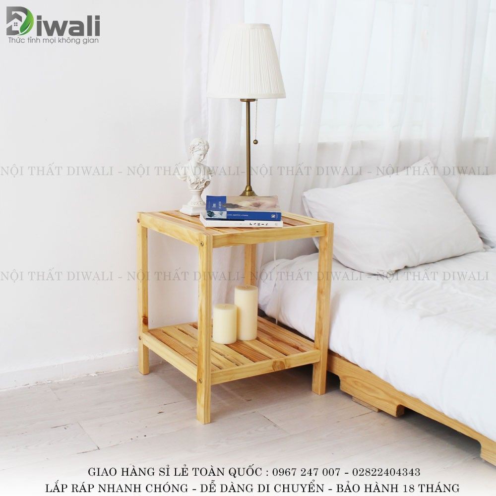 DIWALI - Combo 1 Kệ đơn treo quần áo + 1 kệ tab đầu gường đa năng -  Kệ treo quần áo bằng gỗ HCM