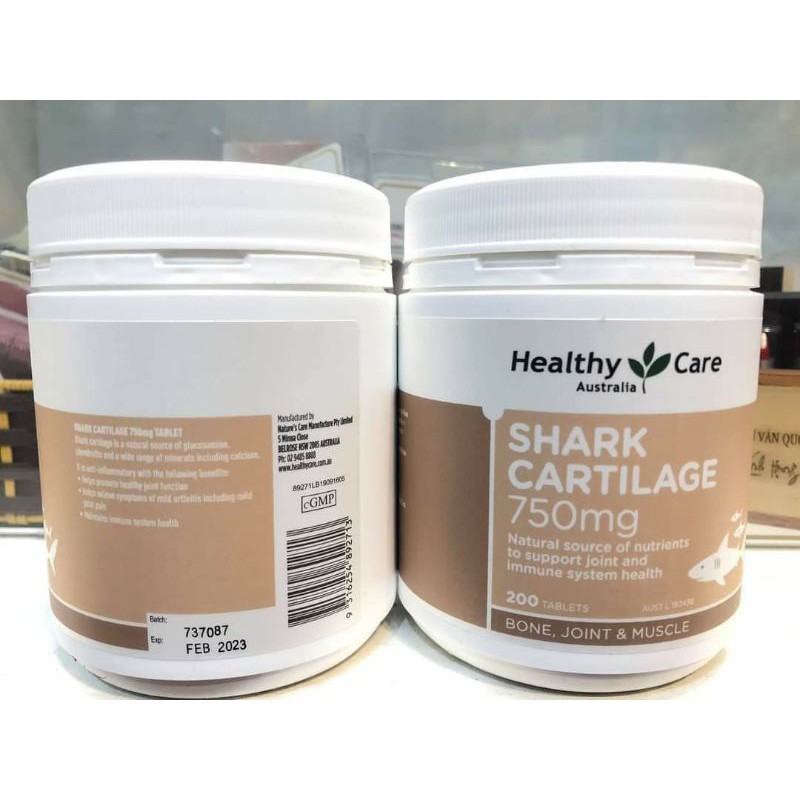 Viên uống Shark Cartilage 750mg Sụn Vi Cá Mập Healthy Care 200 viên - Hỗ trợ xương khớp