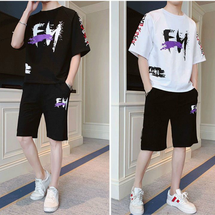 ⚡ LOẠI TỐT ⚡ Bộ Quần Áo Thun Lưới Mè Nam FM Độc Đáo Áo Tay Ngắn Cổ Tròn Phối Quần Short Đùi