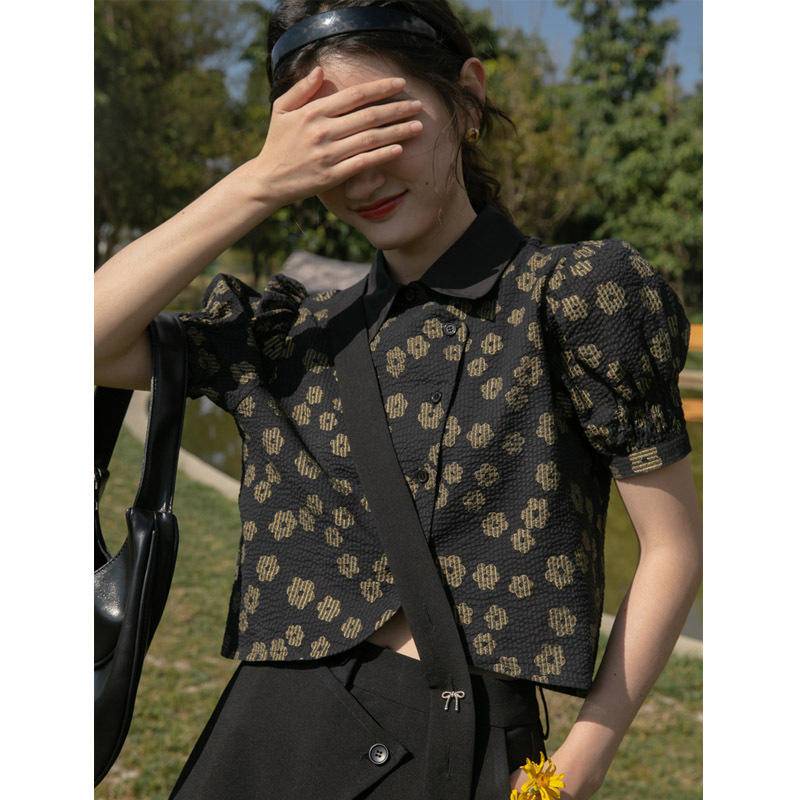 Áo sơ mi ngắn tay họa tiết hoa thời trang mùa hè mới dành cho nữ áo croptop