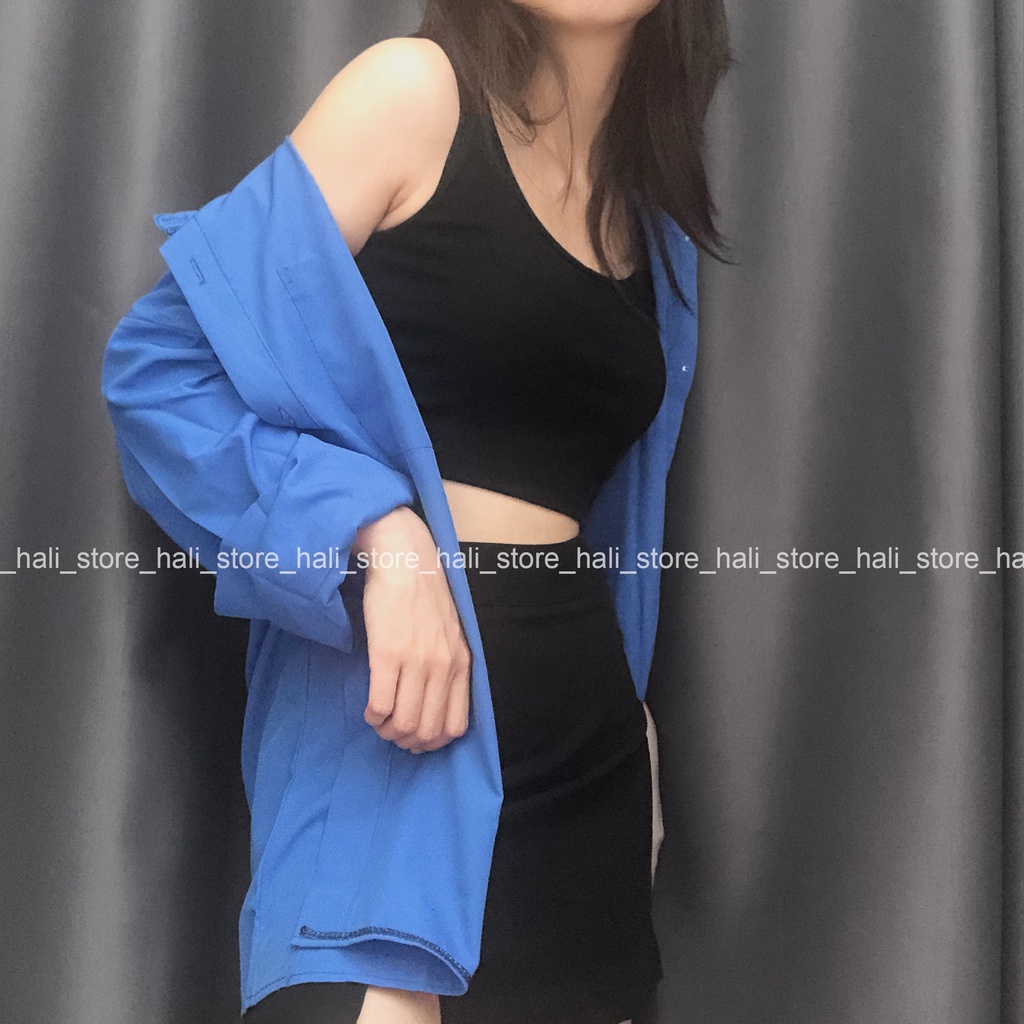 Áo sơ mi nữ form rộng dáng suông, chất thô mềm mã ASM1 màu xanh