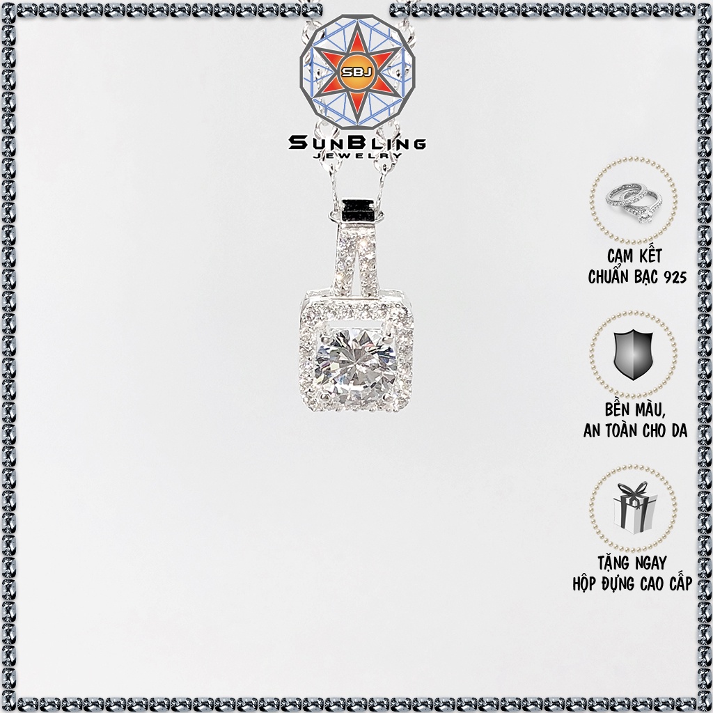 Mặt dây chuyền SunBling vuông hột chủ 7li, mặt dây chuyền bạc đính đá full cao cấp, sang trọng SB3907