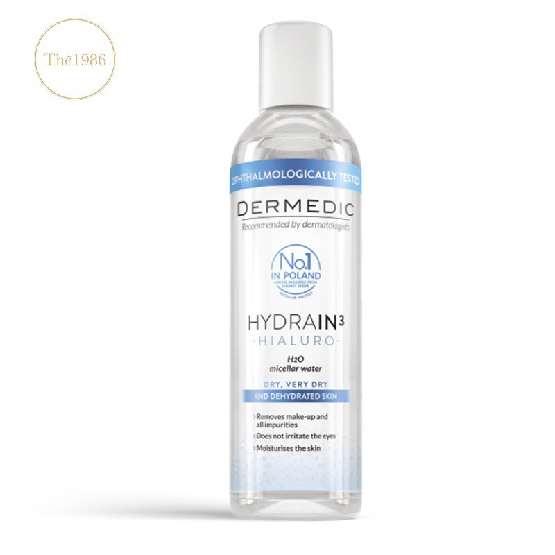 Nước làm sạch 2in1 cho da khô Dermedic Hydrain3 Hialuro Micellar Water H2O 100ml