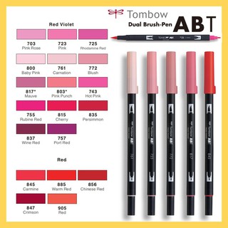 Bút Brush 2 Đầu Tombow ABT Dual Brush Pen Chính Hãng (Tone màu Hồng - Đỏ)