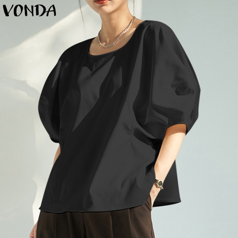 Áo nữ VONDA tay lỡ cổ tròn màu trơn thời trang phong cách Hàn Quốc