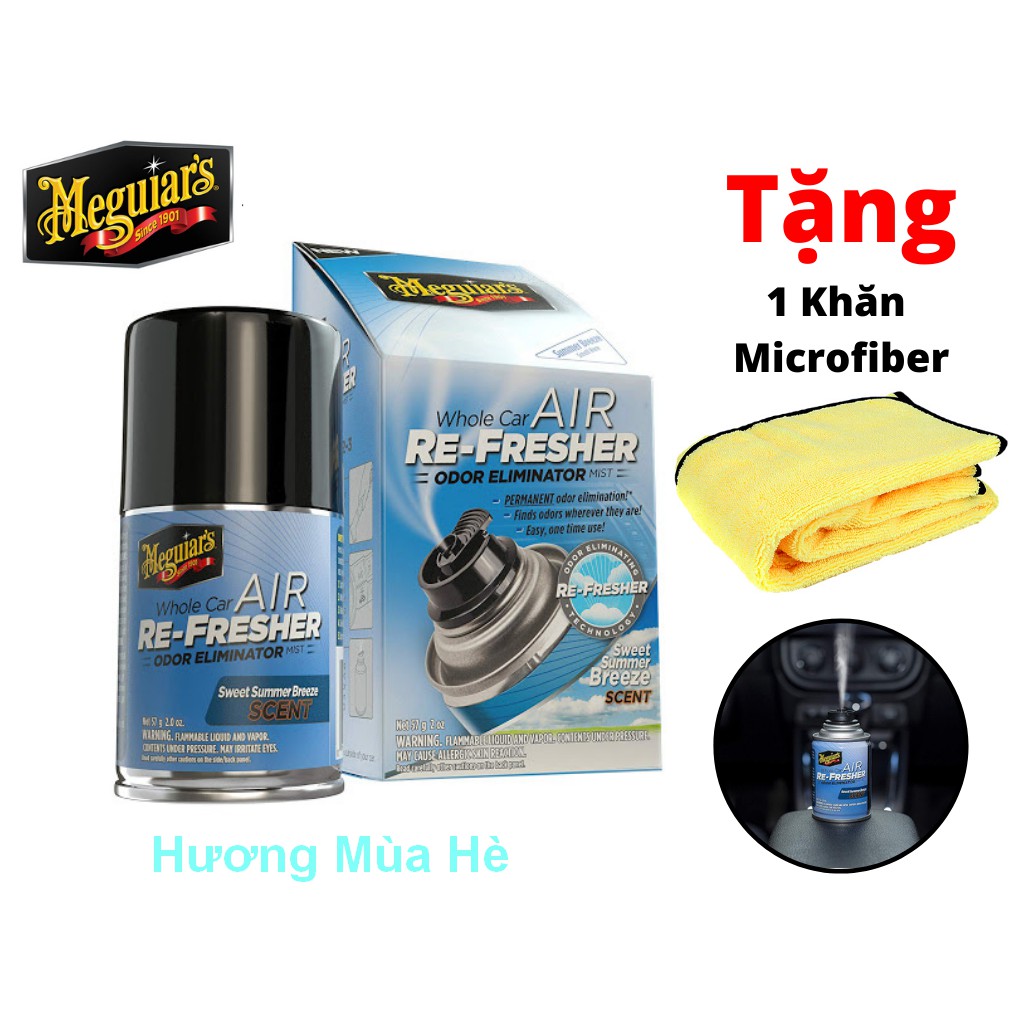 Meguiar's Xịt Khử Mùi, Diệt Khuẩn Nội Thất Xe Hơi Hương mùa hè Air Refesher Summer Breeze Scent G16602 Tặng Khăn