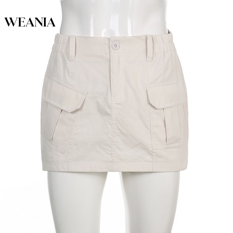 Chân Váy Midi Màu Trơn Phối Túi Thời Trang Đường Phố Cá Tính Cho Nữ