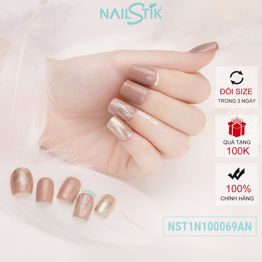 Móng úp thiết kế by NAILSTIK, màu nude, form móng ngang, ngắn/dài, 069