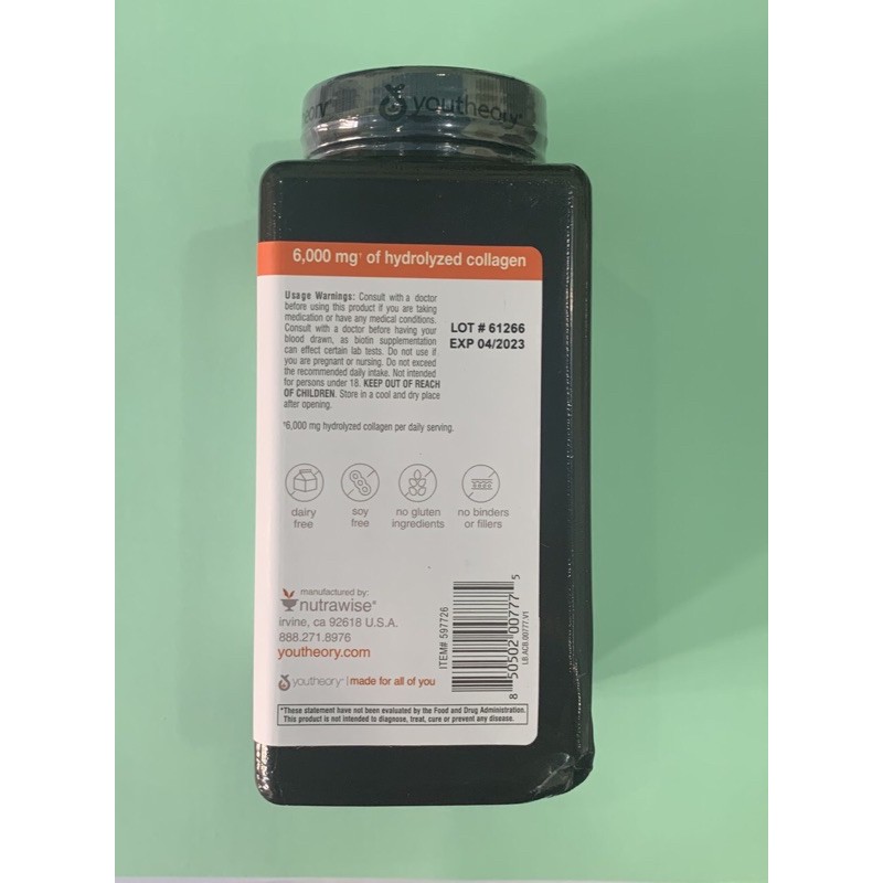 Viên Uống Collagen Youtheory + Biotin , Skin, Hair & Nail Formula 6000mg  - Hộp 390 viên | Thế Giới Skin Care