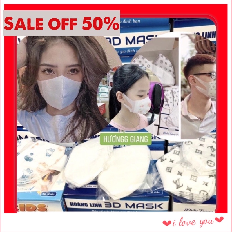 Khẩu trang 3D Mask thời trang kháng khuẩn hộp 50 cái - chất lượng cao
