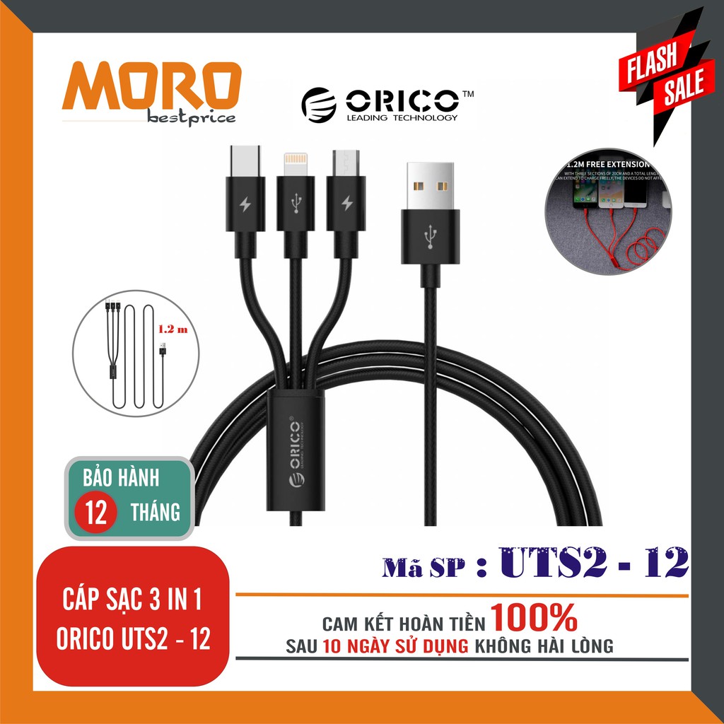 Cáp sạc 3 trong 1 Orico UTS - 12 - Phân phối chính hãng