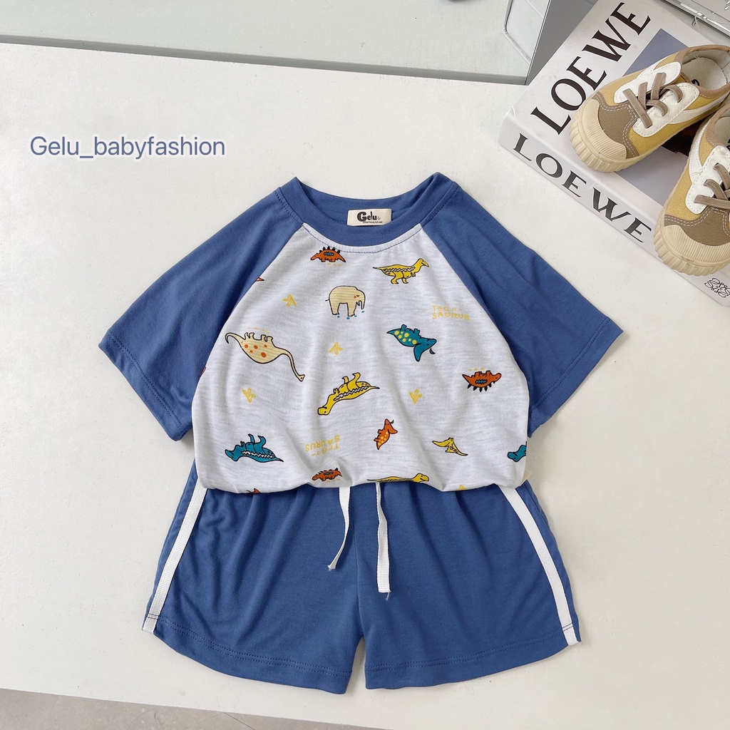 Set áo thun phông cộc tay quần đùi Gelu kids cho bé trai họa, đồ bộ trẻ em chất liệu cotton mềm mát-B036