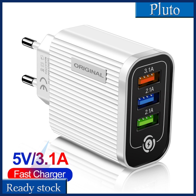 Mới Củ Sạc Nhanh 3 Cổng Usb 5V / 3A Có Đèn Led