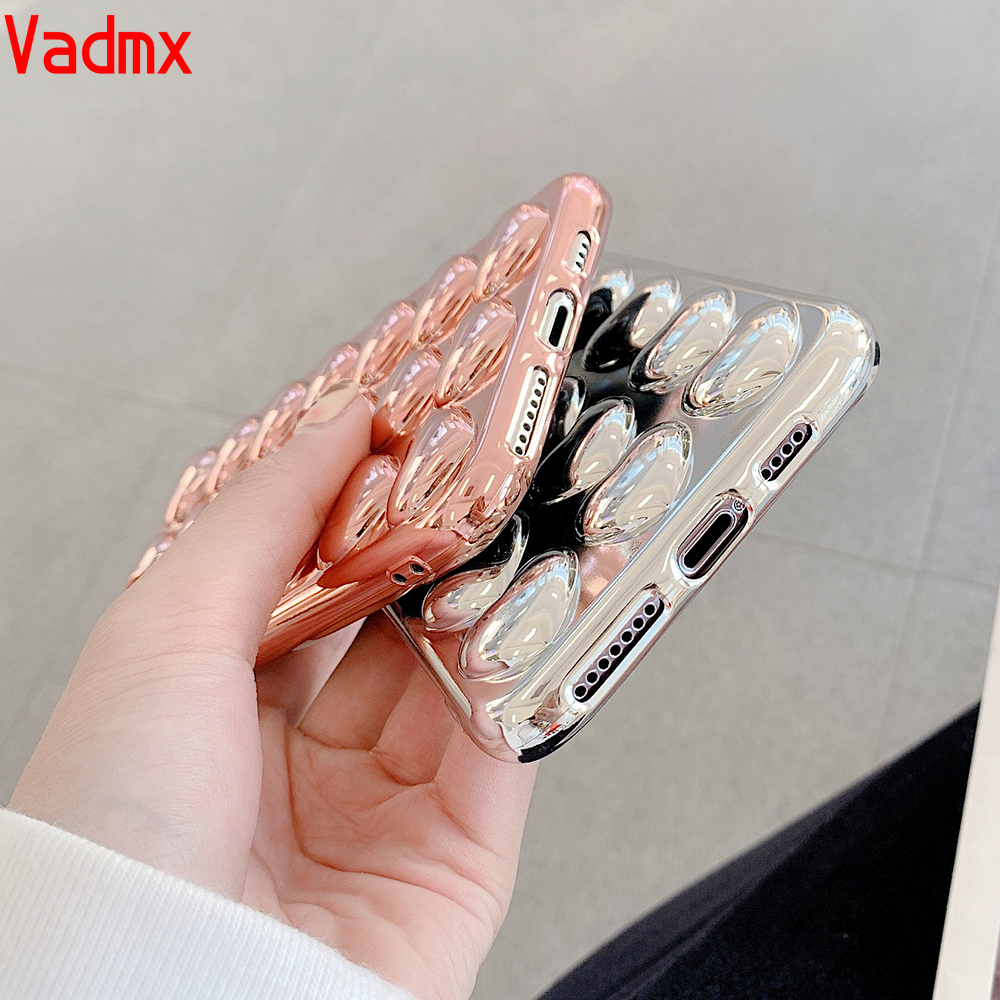Ốp điện thoại TPU mềm màu tron họa tiết trái tim 3D cho Iphone 12 11 Pro Max Xr X Xs Max 7 8 6s Plus