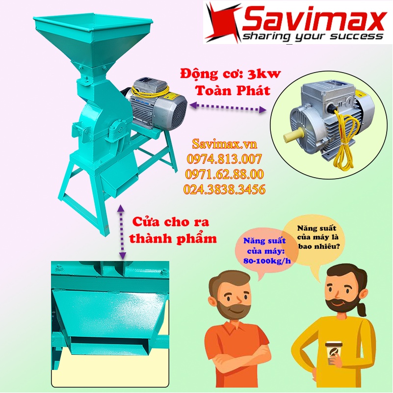 Máy nghiền bột khô mịn vỡ hạt ngô, đậu động cơ Toàn Phát lỗi đổi mới 1 năm