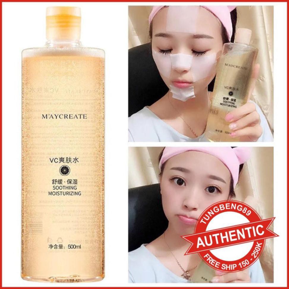 Nước hoa hồng Maycreate VC Smoothing Moisturising Toner 500ml sạch sâu dưỡng da Nội địa Trung