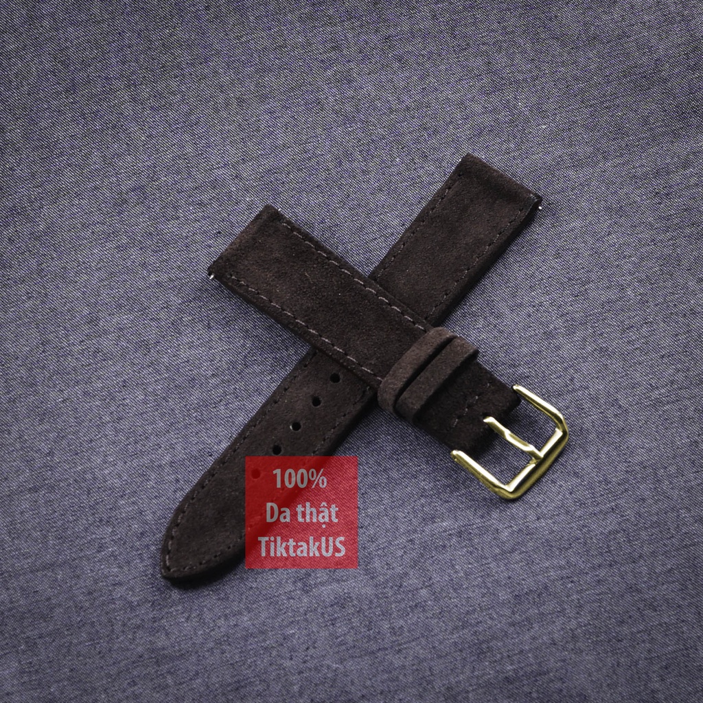 Dây đồng hồ da bò Vintage da lộn khóa thép mạ vàng GOLD, nhiều màu, đủ size 18mm - 19mm- 20mm - 21mm - 22mm