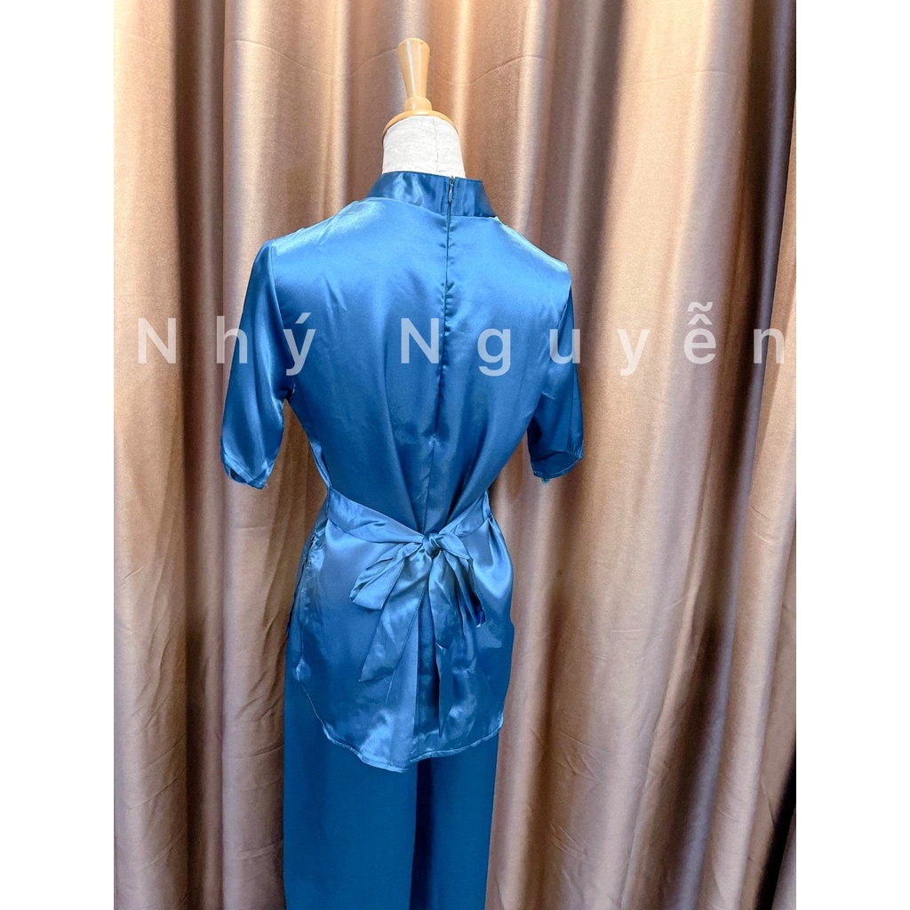 Đồ Lam Đi Chùa Nữ Cổ Giọt Nước Kèm Dây Cột Eo MÀU XANH