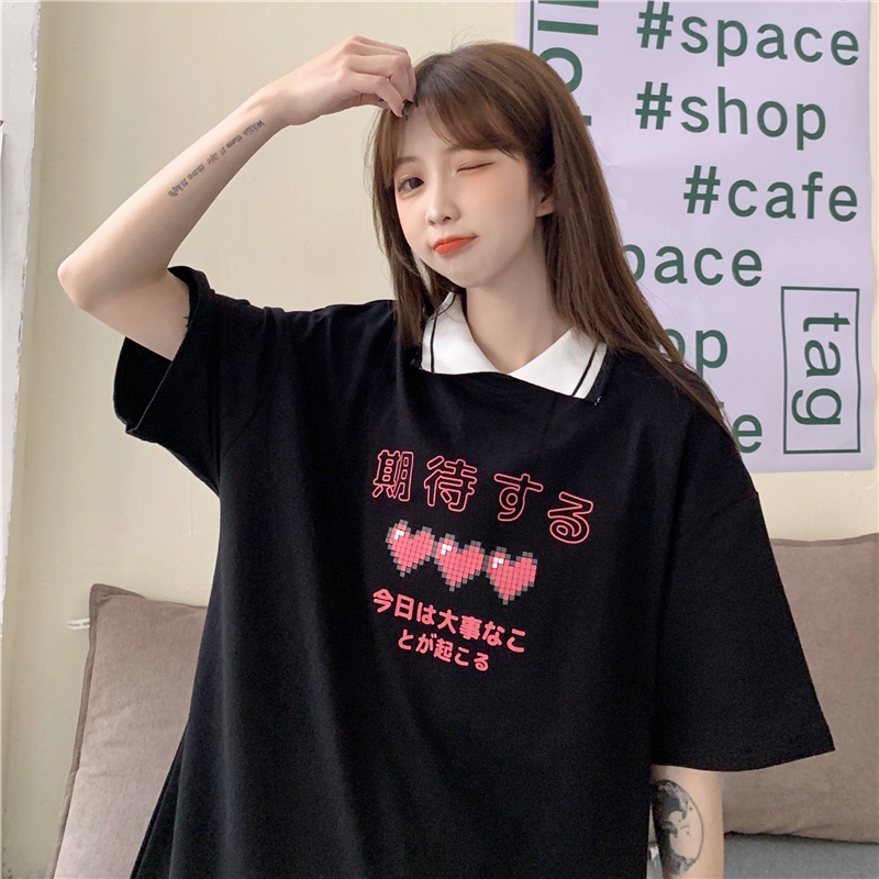 Women Korean Short Sleeve Printed Cotton Polo T-Shirts