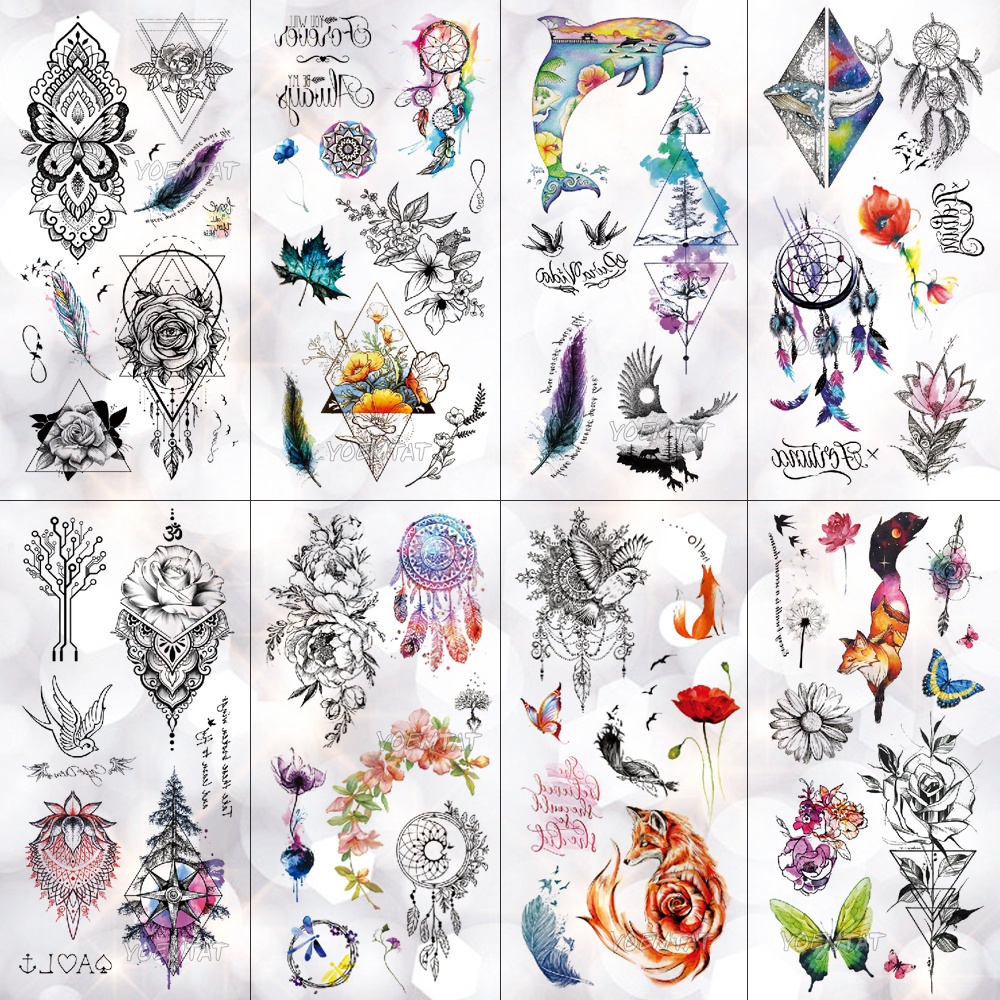 Hình Xăm Dán Tạm Thời Hình Dream Catcher/Cá Heo/Hoa/Cá Heo/Hoa Chống Thấm Nước Trang Trí Cơ Thể Nghệ Thuật Cho Nữ