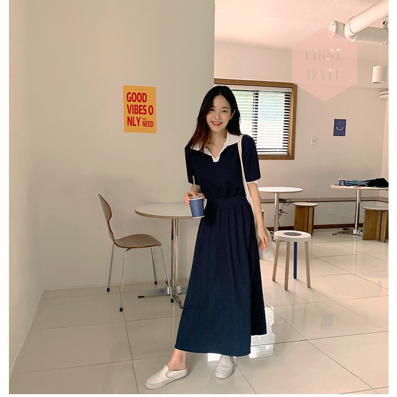 Váy dài đẹp basic FIRST DATE đi biên đi chơi đơn giản Váy công sở nhẹ nhàng ngọt ngào