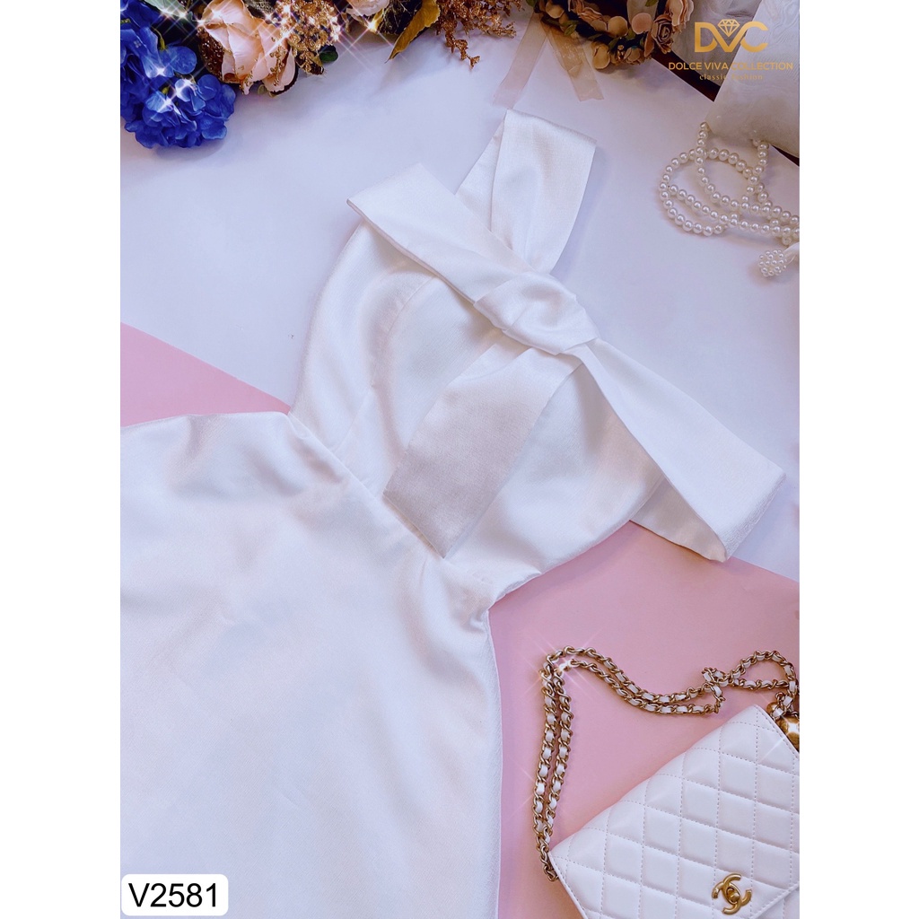 (KÈM VIEO VÀ ẢNH TRẢI SÀN) VÁY TRẮNG XÒE LỆCH VAI 2581 - DOLCE VIVA COLLECTION VAY-BIGTREESTORE