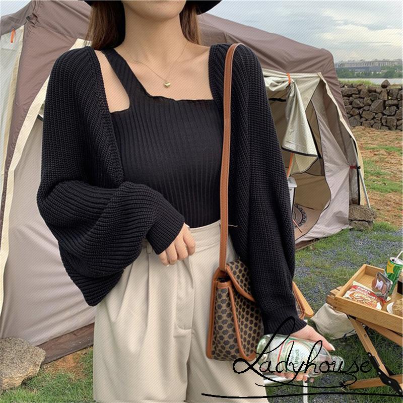 Áo khoác cardigan dệt kim dáng rộng dài tay thời trang cho nữ LD