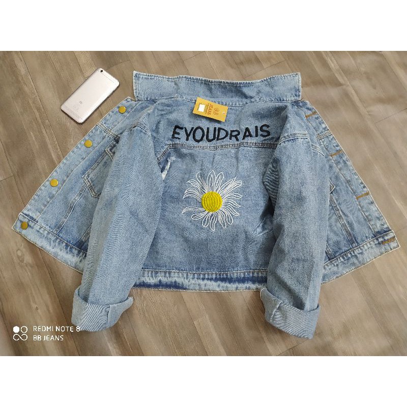 Áo khoác jean nữ bông cúc form rộng - áo khoác nữ chất jean form croptop 58Kg hàng shop