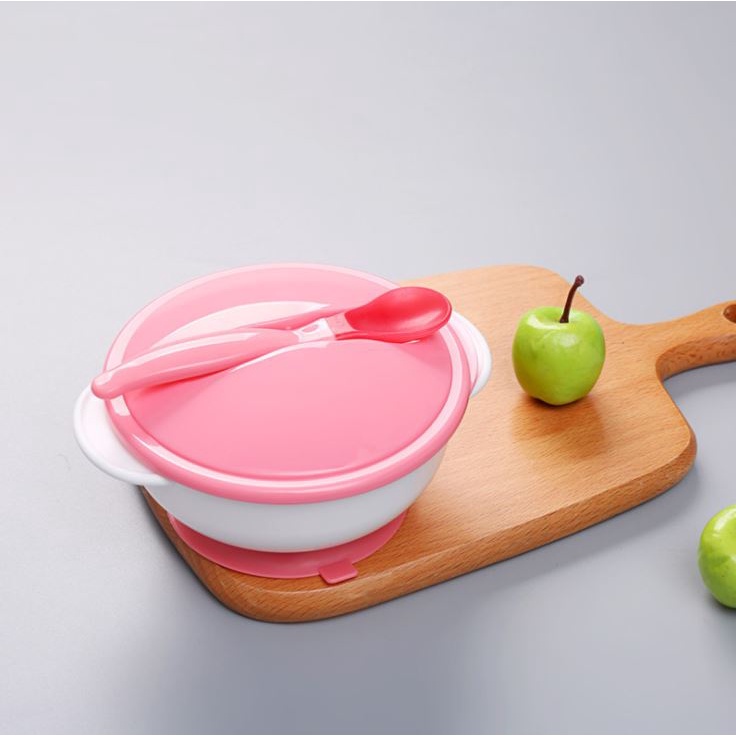 Bát ănn dặm đế chống trượt có nắp,có tặng kèm thìa