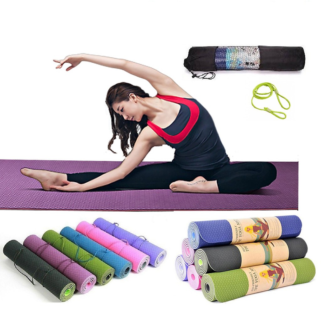 Thảm tập Yoga - Gym - thể dục TPE 2 lớp siêu bền chống trơn trượt loại 1 nhiều màu