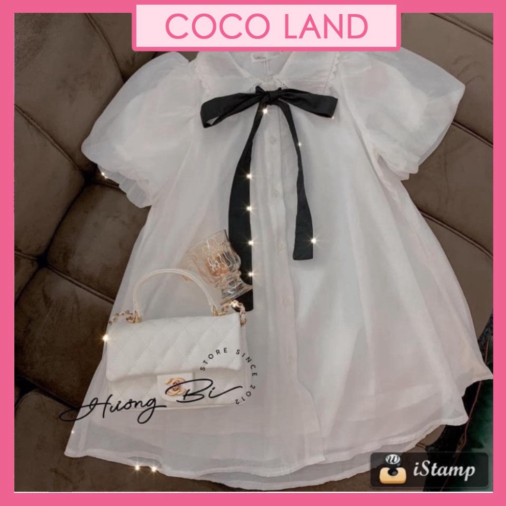 Áo babydoll voan cổ bèo viền ren thắt nơ dáng xòe - Áo váy babydoll voan giấu quần tay bồng coco land deal xịn, chất xịn