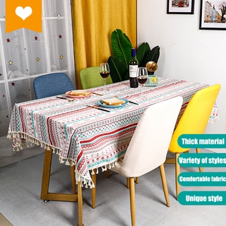 Khăn Trải Bàn Cà Phê Hình Chữ Nhật In Hoa Phối Tua Rua Kiểu Dân Tộc Retro