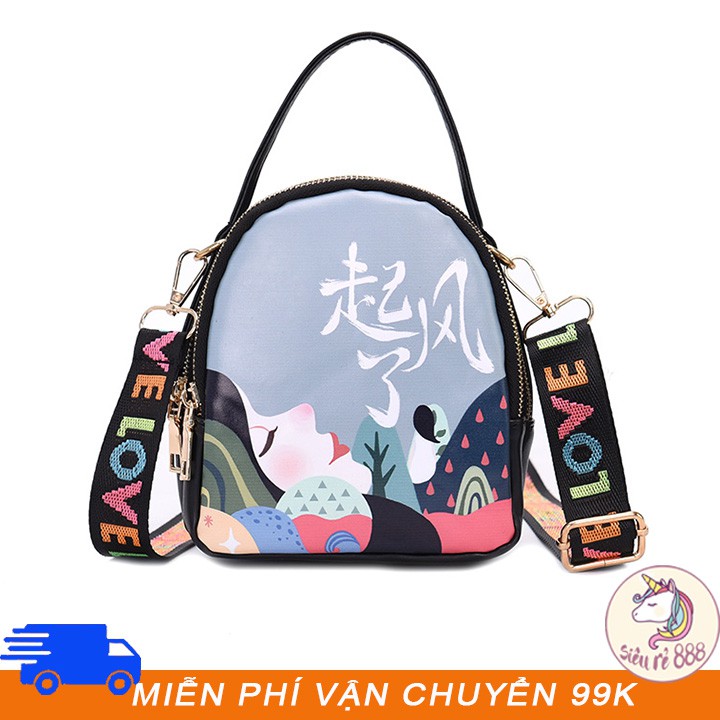 Túi đeo chéo mini hình cô gái dây chữ love - T688