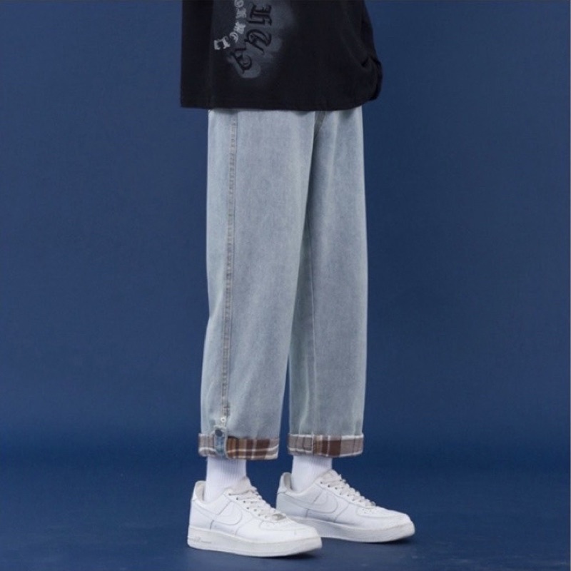 Quần bò nam nữ ống suông xắn gấu - Quần jean ống rộng  unisex cực chất