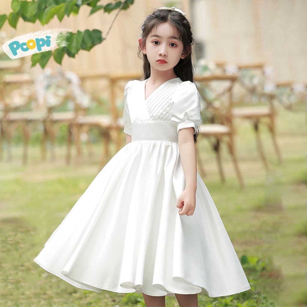 Váy Bé Gái Poopi Váy Đầm Công Chúa Cánh Tiên Màu Trắng Dễ Thương Cho Bé