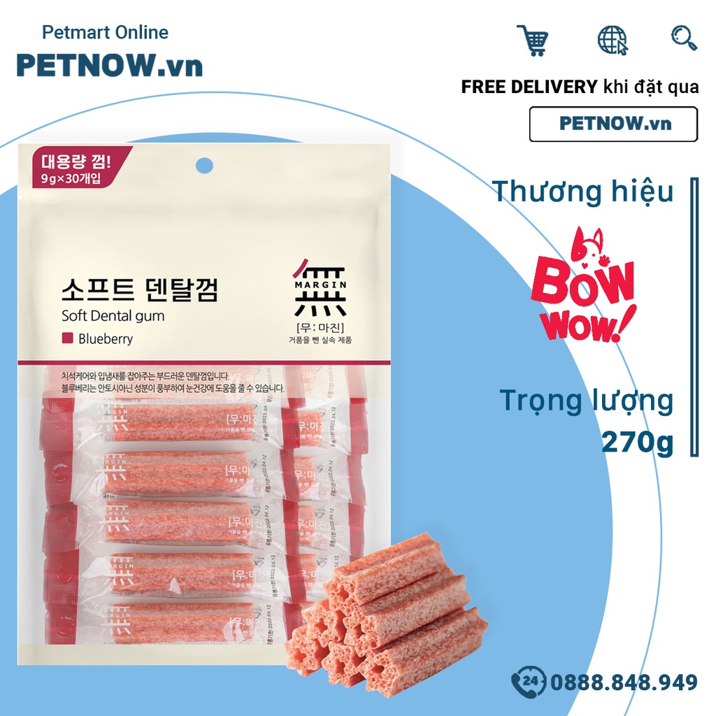 Treats Petsmix Soft Dental Gum Blueberry 270g - 30 cây vị Việt quất, sạch răng thơm miệng Petnow